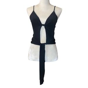 Sharon Black Front Tie Halter Tank‎ Top Sz S